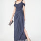 Vestido feminino Alex Evenings com ombros descobertos e babados e glitter, cinza, tamanho 8 pequeno