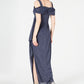 Vestido feminino Alex Evenings com ombros descobertos e babados e glitter, cinza, tamanho 14, pequeno