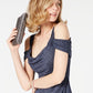 Vestido feminino Alex Evenings com ombros descobertos e babados e glitter, cinza, tamanho 14, pequeno