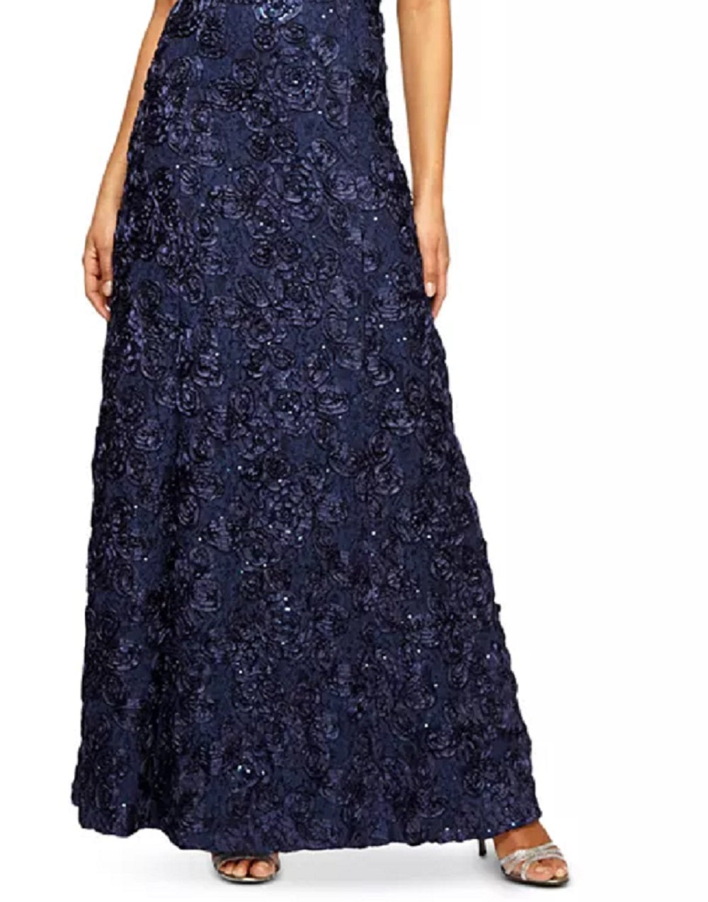 Vestido de festa feminino Alex Evenings com decote em A e renda, azul, tamanho 12