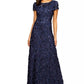 Vestido de festa feminino Alex Evenings com decote em A e renda, azul, tamanho 12