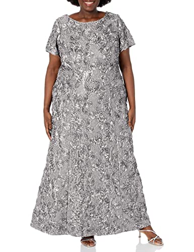 Vestido de festa feminino Alex Evenings com decote em A e renda, cinza, tamanho 16