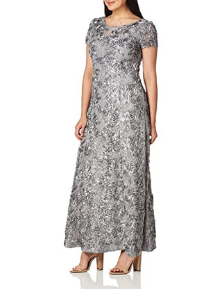 Vestido de festa feminino Alex Evenings com decote em A e renda, cinza, tamanho 16