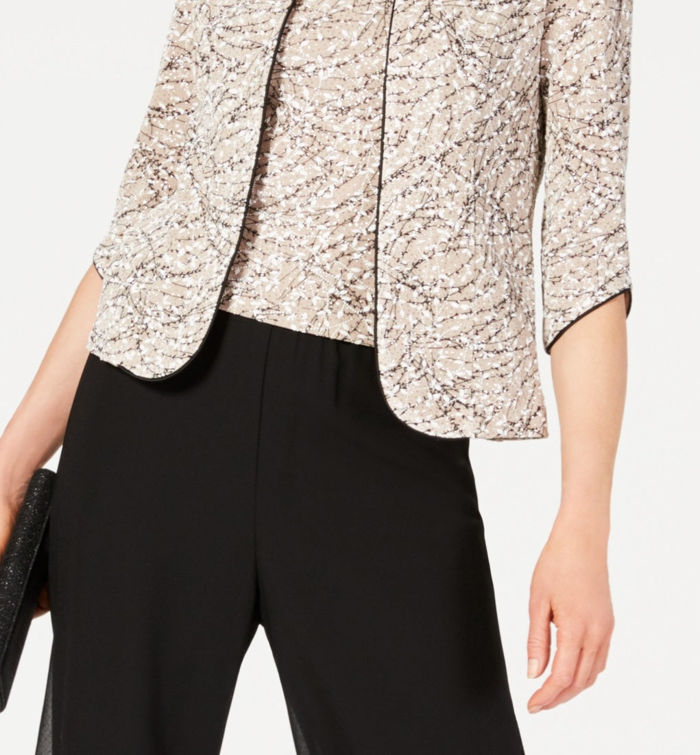 Conjunto de jaqueta e blusa estampada feminina Alex Evenings, marrom, tamanho pequeno grande