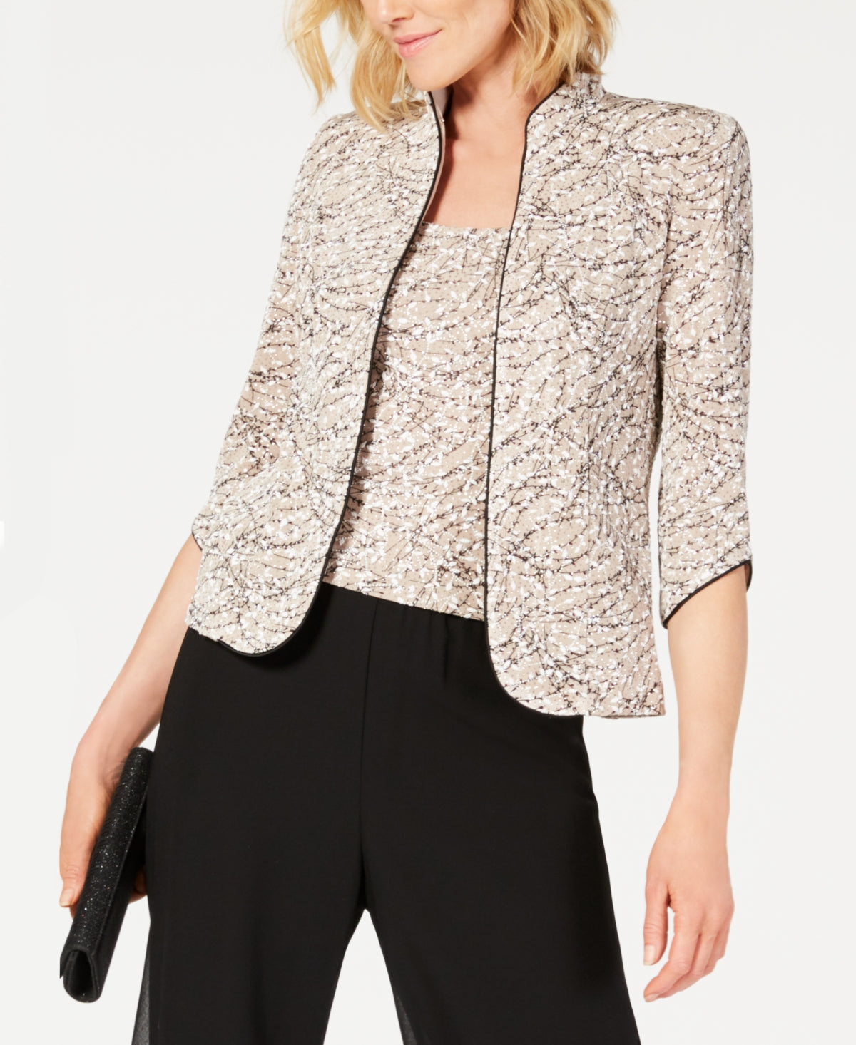 Conjunto de jaqueta e blusa estampada feminina Alex Evenings, marrom, tamanho pequeno grande
