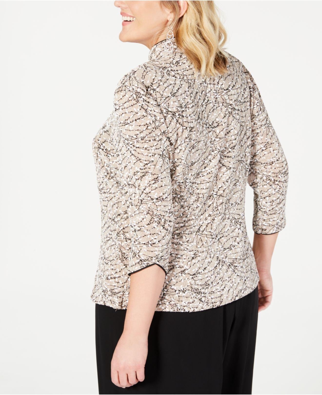 Conjunto de duas peças feminino Alex Evenings com estampa floral bege, tamanho 2X