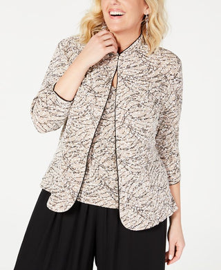 Alex Evenings Women's Foiled Print Twinset Beige Size 2X