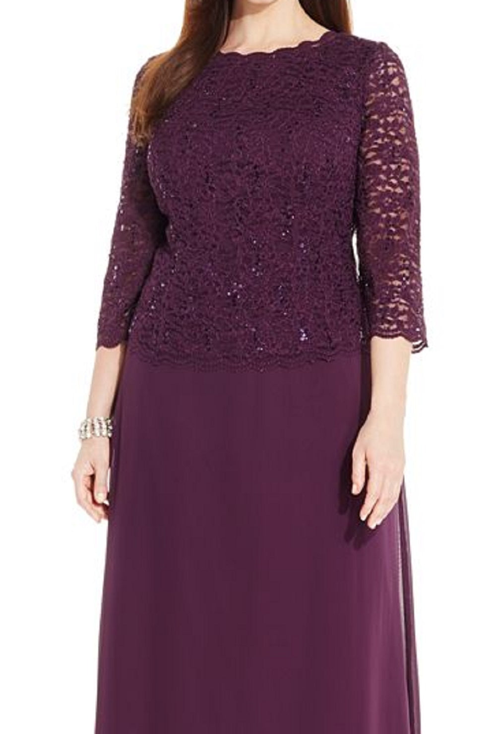 Vestido de festa feminino Alex Evenings, duas peças, corte A, roxo, tamanho 18W