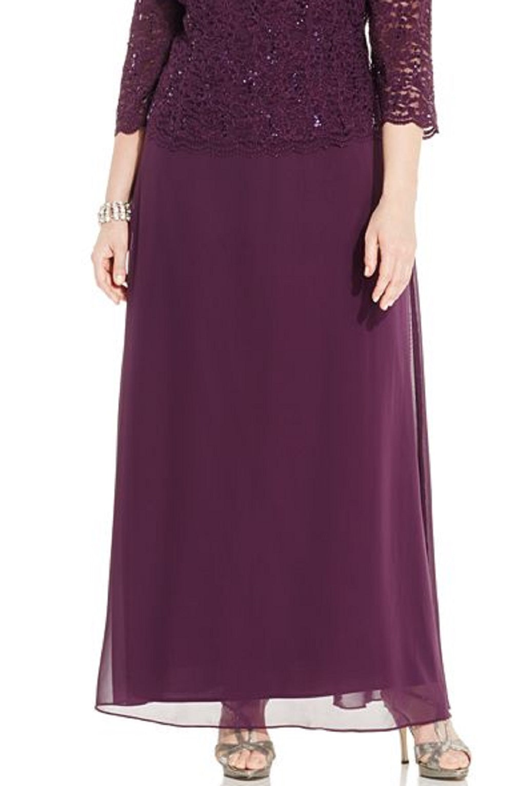 Vestido de festa feminino Alex Evenings, duas peças, corte A, roxo, tamanho 18W
