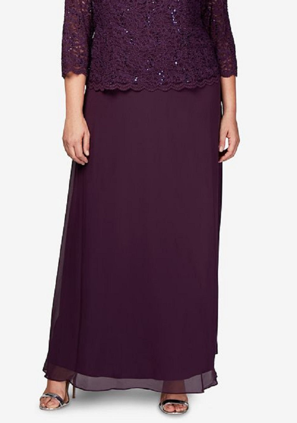 Vestido de festa feminino Alex Evenings, duas peças, corte A, roxo, tamanho 20W