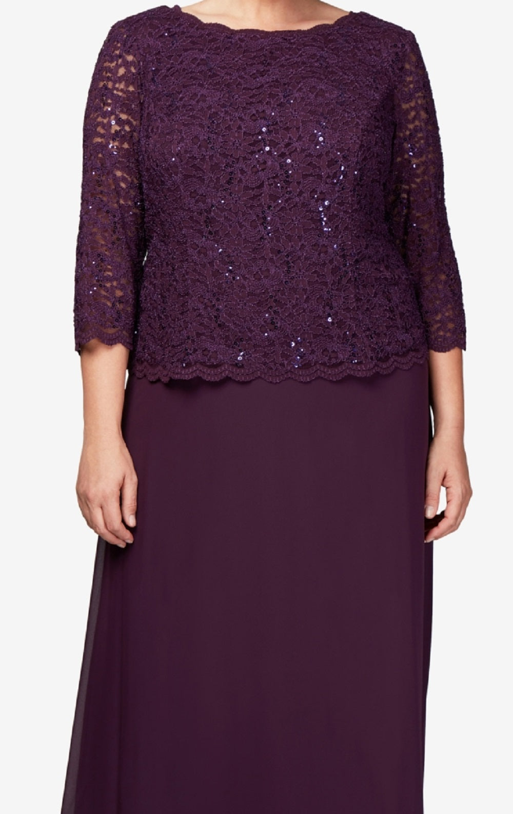 Vestido de festa feminino Alex Evenings, duas peças, corte A, roxo, tamanho 22W