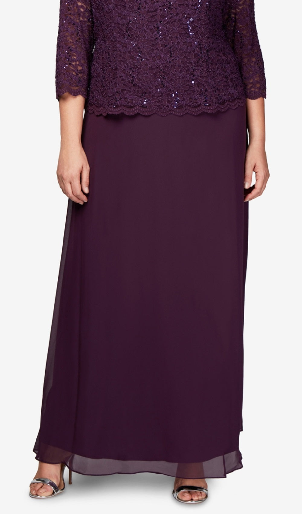 Vestido de festa feminino Alex Evenings, duas peças, corte A, roxo, tamanho 22W