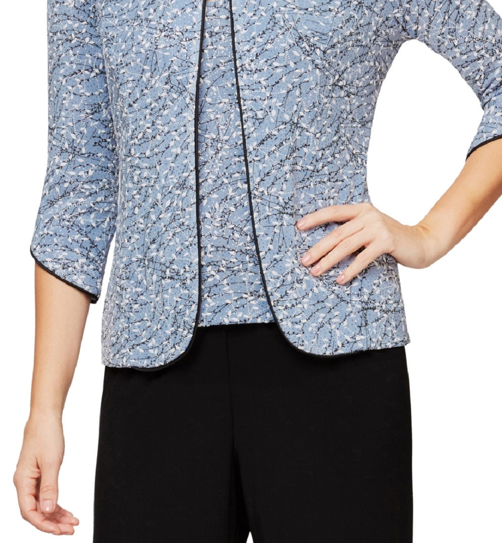 Conjunto de jaqueta e blusa estampada feminina Alex Evenings, azul, tamanho pequeno médio