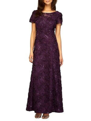 Vestido de renda roxa Alex Evenings, com detalhes florais, tamanho 10