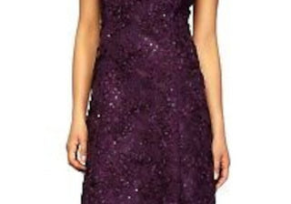 Vestido de renda roxa Alex Evenings, com detalhes florais, tamanho 10