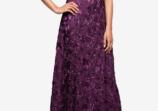 Vestido de renda roxa Alex Evenings, com detalhes florais, tamanho 10