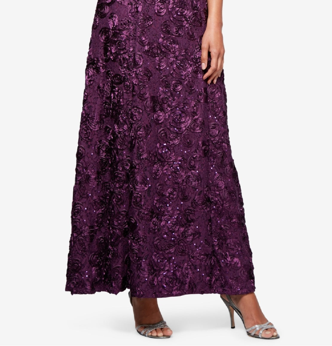 Vestido de festa feminino Alex Evenings com decote em A e renda, roxo, tamanho 14