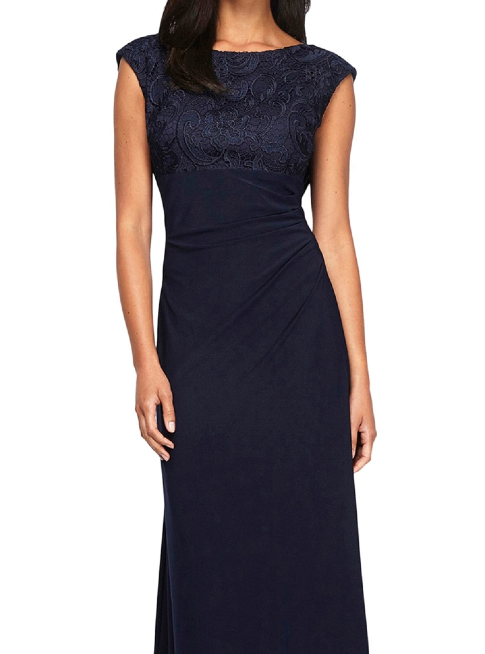 Vestido feminino Alex Evenings com corpete brocado e cintura império, azul, tamanho 8