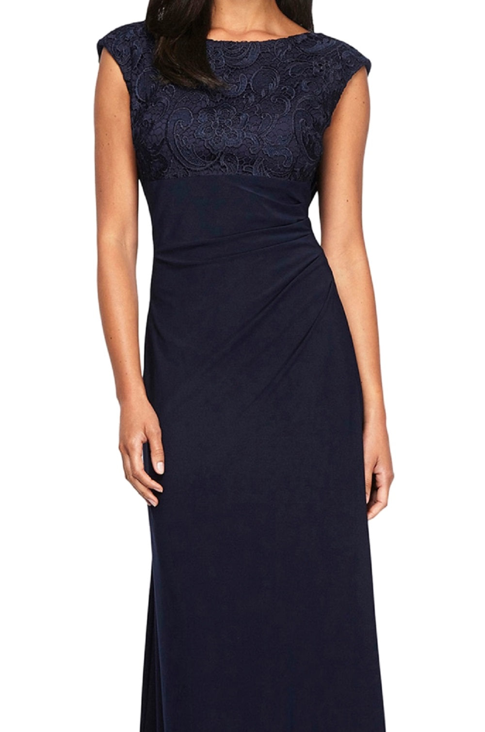 Vestido feminino Alex Evenings com corpete brocado e cintura império, azul, tamanho 10