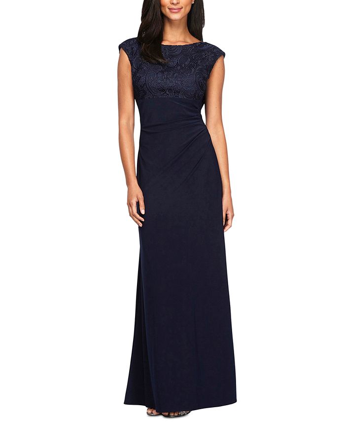 Vestido feminino Alex Evenings com corpete brocado e cintura império, azul, tamanho 16