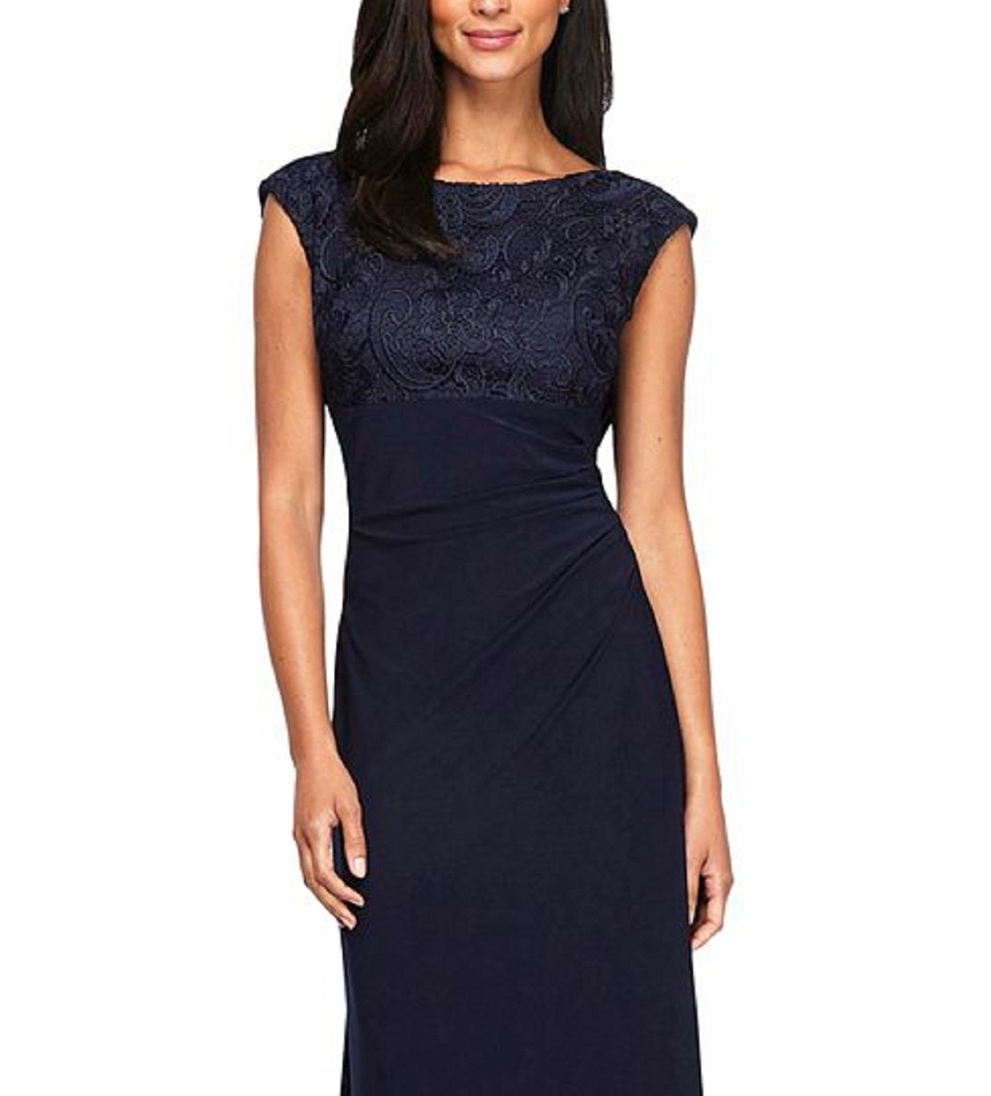 Vestido feminino Alex Evenings com corpete brocado e cintura império, azul, tamanho 16