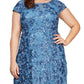 Vestido feminino Alex Evenings com renda, lantejoulas, costas em V, floral, manga curta, decote redondo, azul, tamanho pequeno