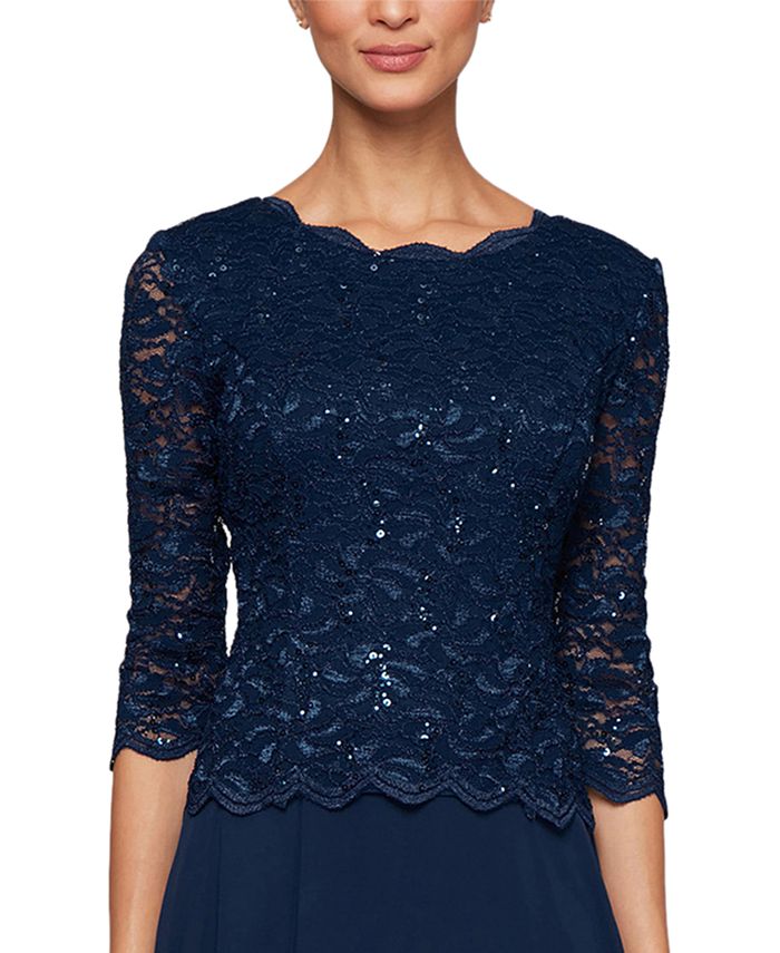 Vestido de coquetel feminino Alex Evenings, azul, tamanho 14, duas peças