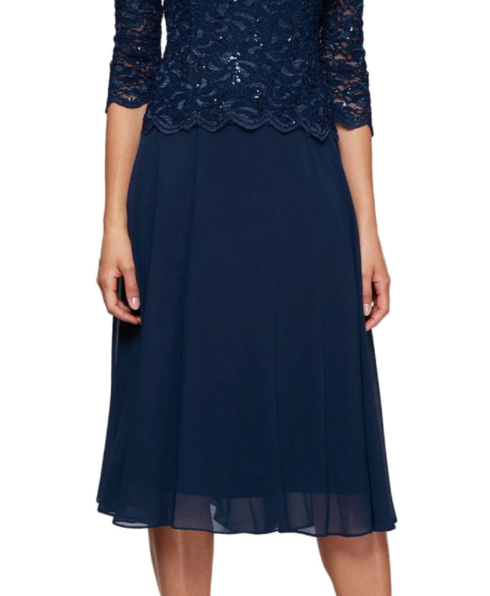 Vestido de coquetel feminino Alex Evenings, azul, tamanho 14, duas peças