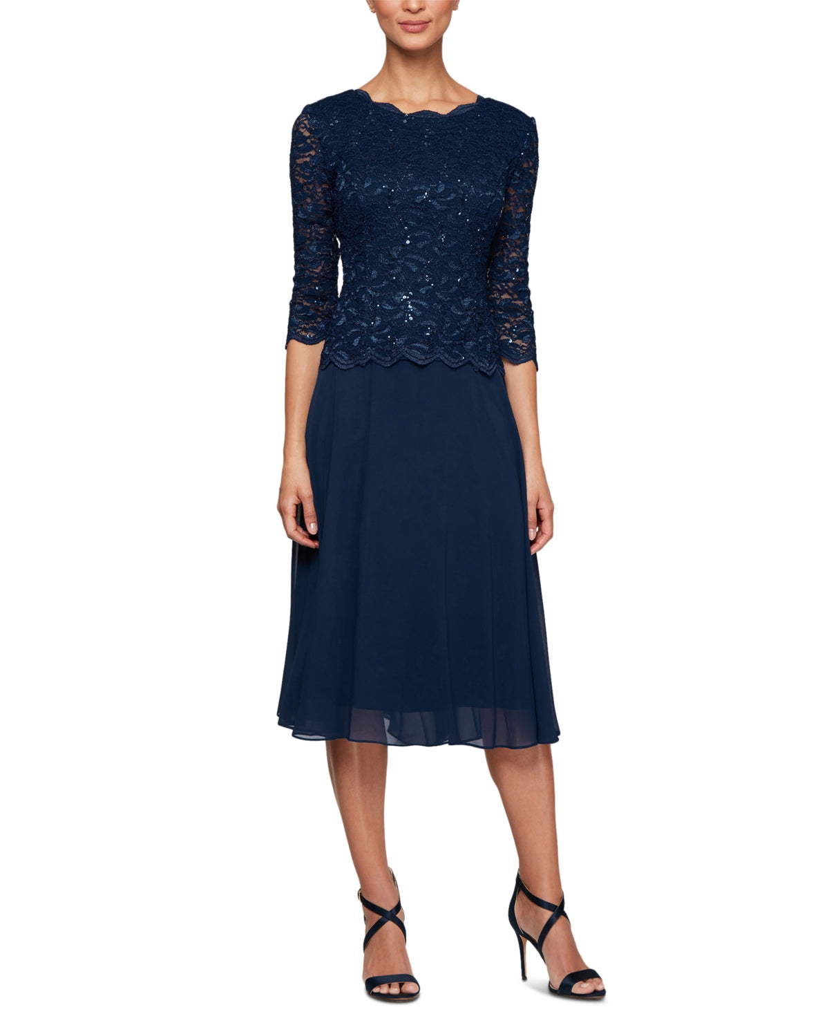 Vestido de coquetel feminino Alex Evenings, azul, tamanho 14, duas peças