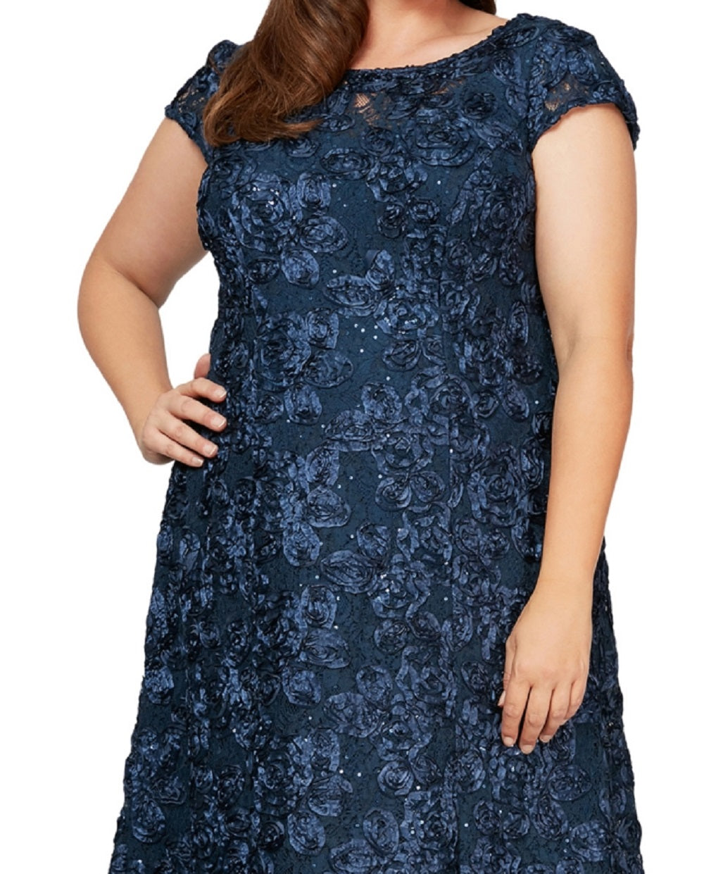 Vestido de coquetel feminino Alex Evenings com lantejoulas e renda, azul, tamanho 16W