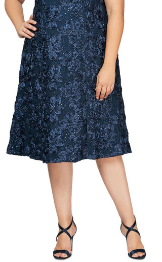 Vestido de coquetel feminino Alex Evenings com lantejoulas e renda, azul, tamanho 16W