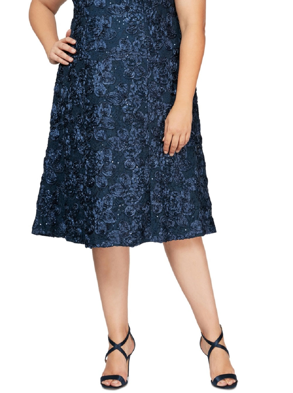 Vestido de coquetel feminino Alex Evenings com lantejoulas e renda, azul, tamanho 22W