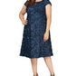 Vestido de coquetel feminino Alex Evenings com lantejoulas e renda, azul, tamanho 22W