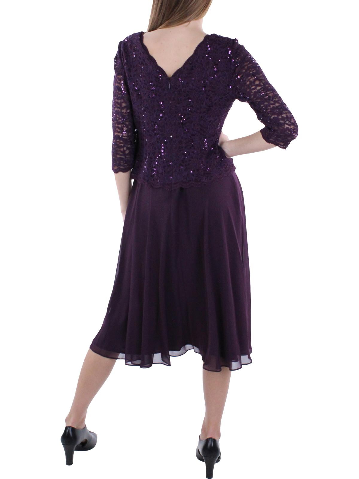 Vestido feminino Alex Evenings com lantejoulas e contraste de renda, tamanho médio, preto