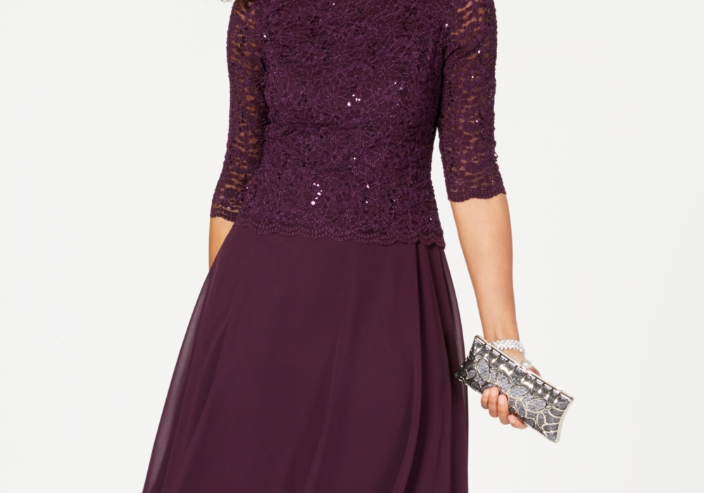 Vestido feminino Alex Evenings com lantejoulas e contraste de renda, tamanho médio, preto