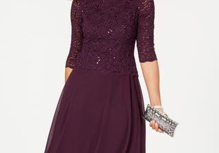 Vestido feminino Alex Evenings com lantejoulas e contraste de renda, tamanho médio, preto