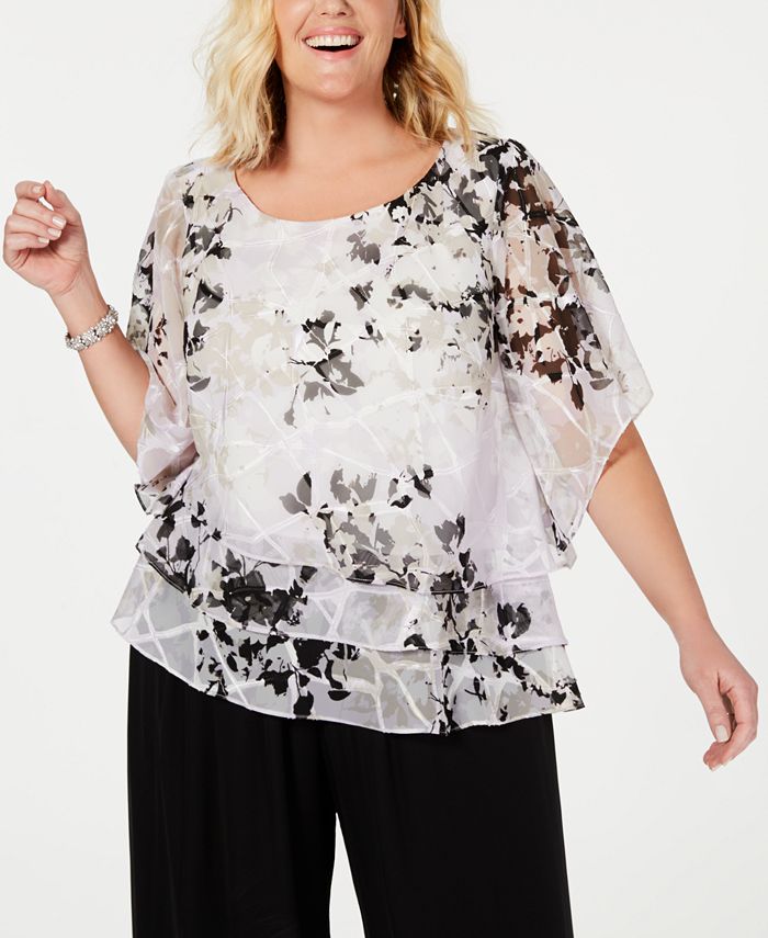 Blusa feminina estampada Alex Evenings, branca, tamanho 1X