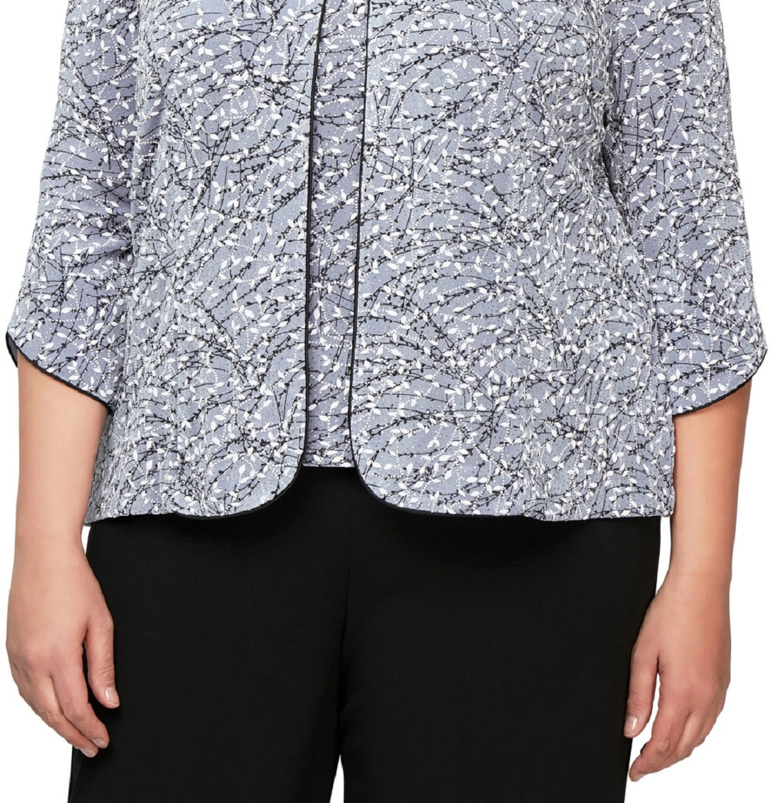 Conjunto de jaqueta e blusa estampadas estilo mandarim Alex Evenings para mulheres, azul, tamanho 2X