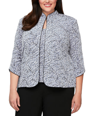 Alex Evenings Women's Printed Mandarin Jacket & Top Set Blue Size 2X