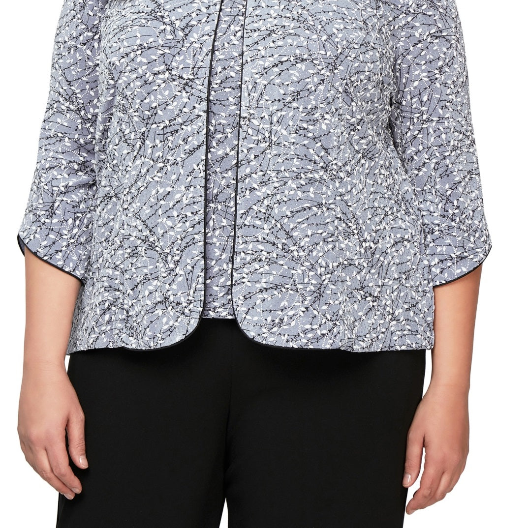 Conjunto de jaqueta e blusa estampada mandarim Alex Evenings feminino, roxo, tamanho 3X