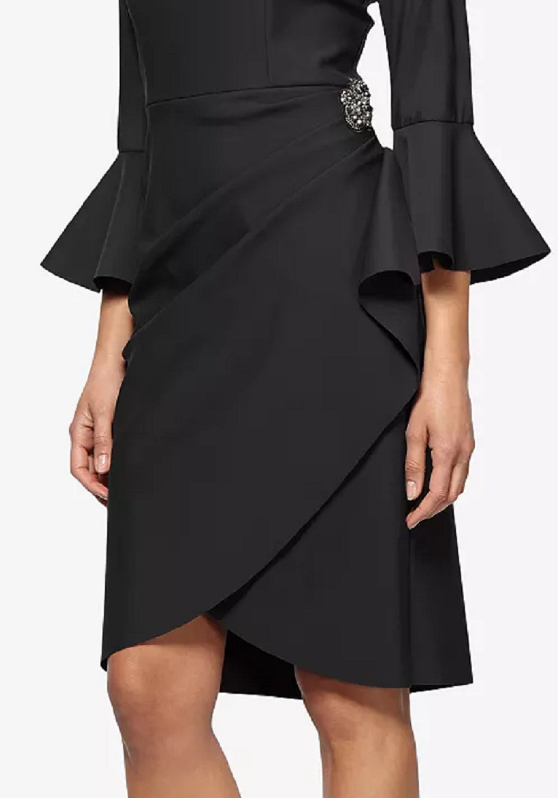 Vestido tubinho de compressão drapeado Alex Evenings com manga sino, preto, tamanho 10