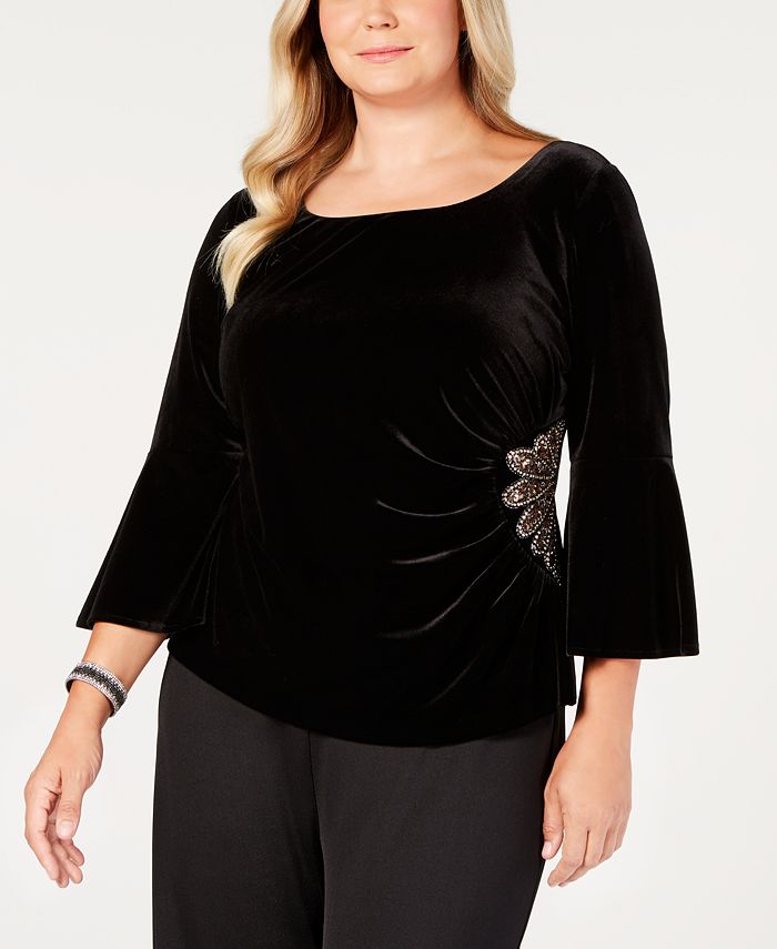 Alex Evenings Top Plus Velvet Embelezado Feminino Preto Tamanho 3X