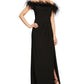 Vestido de festa feminino Alex Evenings com decote ombro a ombro e acabamento em penas, preto, tamanho 6