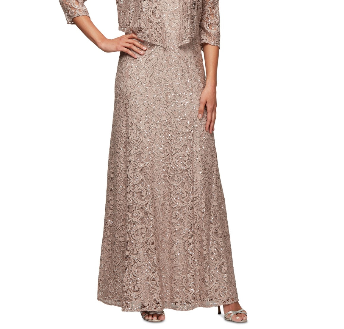 Vestido de festa feminino Alex Evenings com lantejoulas e renda, marrom, tamanho 16