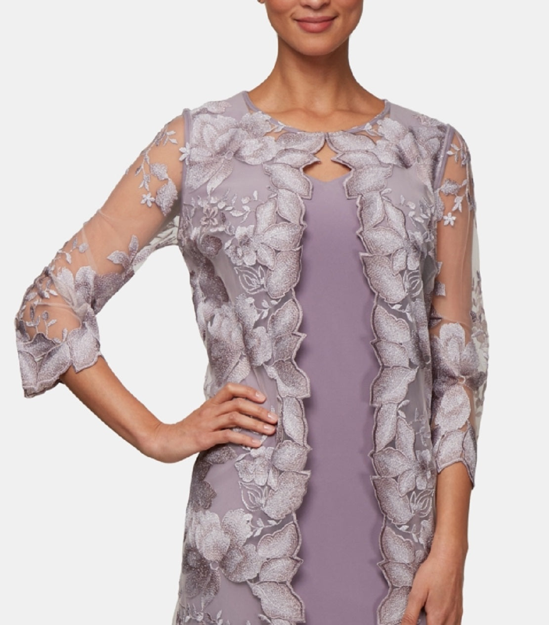 Vestido feminino Alex Evenings com jaqueta bordada e aparência em camadas, rosa, tamanho 6, pequeno