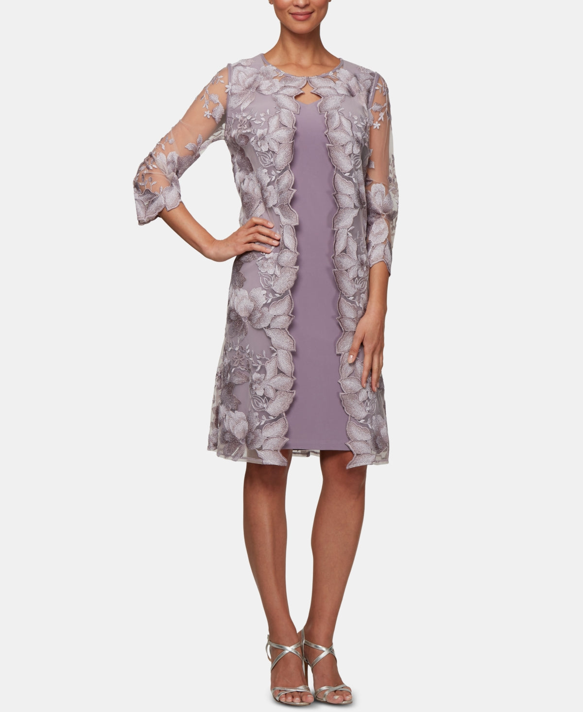 Vestido feminino Alex Evenings com jaqueta bordada e aparência em camadas, rosa, tamanho 6, pequeno