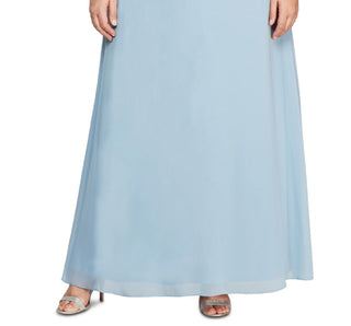Vestido de festa feminino Alex Evenings, modelo A, duas peças, azul, tamanho 18W