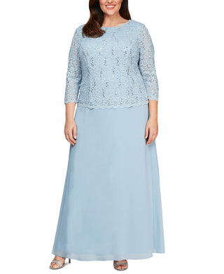 Alex Evenings Women's Mock Two Piece A Line Gown Blue Size 18W