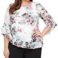 Blusa feminina estampada floral Alex Evenings, branca, tamanho 1X