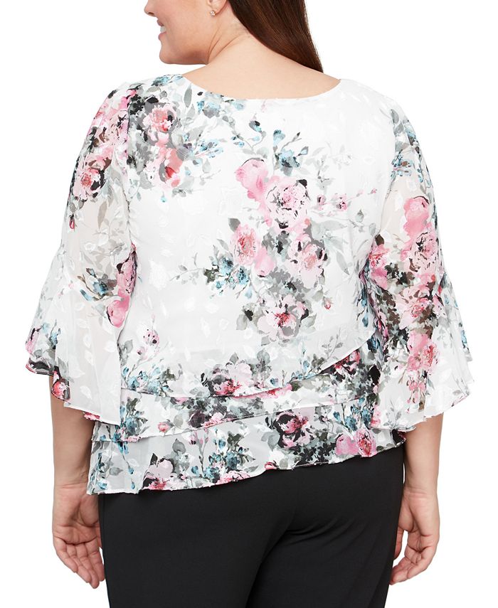 Blusa feminina estampada floral Alex Evenings, branca, tamanho 1X